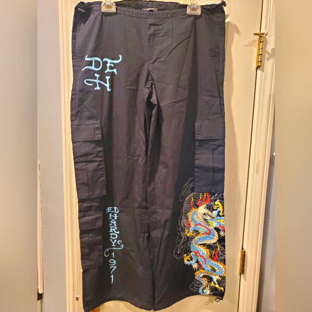 Ed Hardy Dragon Drawstring Girls Cargo Pants Small Slightly Used